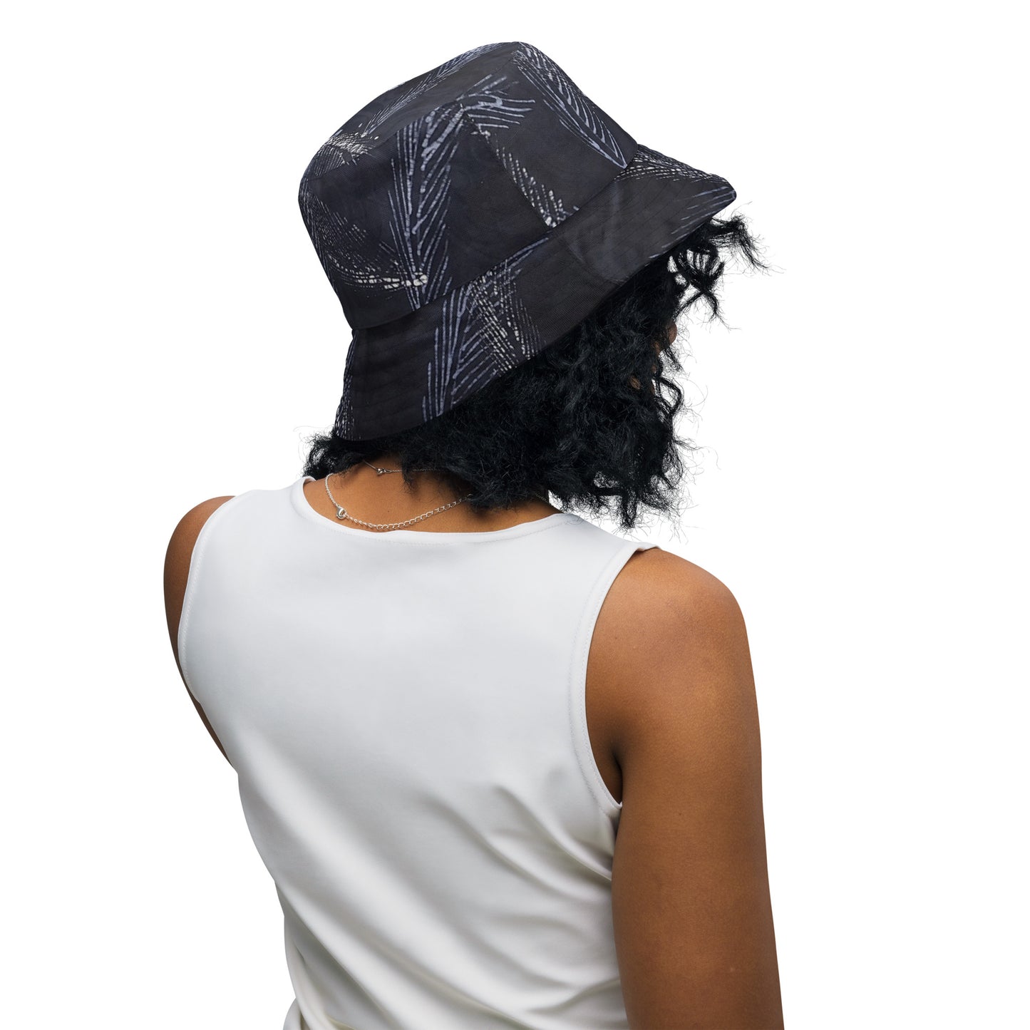 Indigo Adire Leaf Reversible Bucket Hat