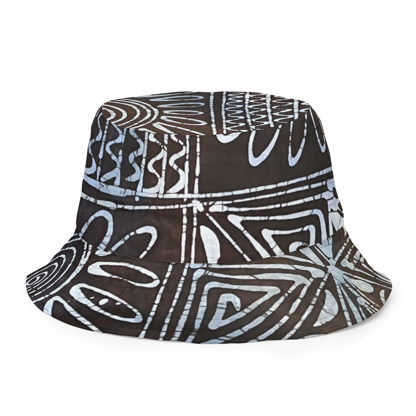 Black White Cyan Abstract Adire Reversible Bucket Hat