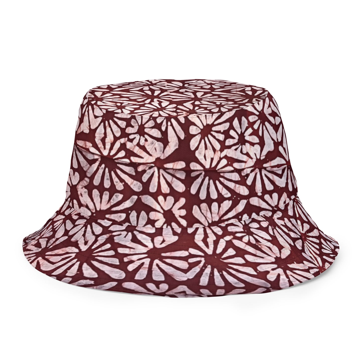 Red Green Abstract Adire Reversible Bucket Hat