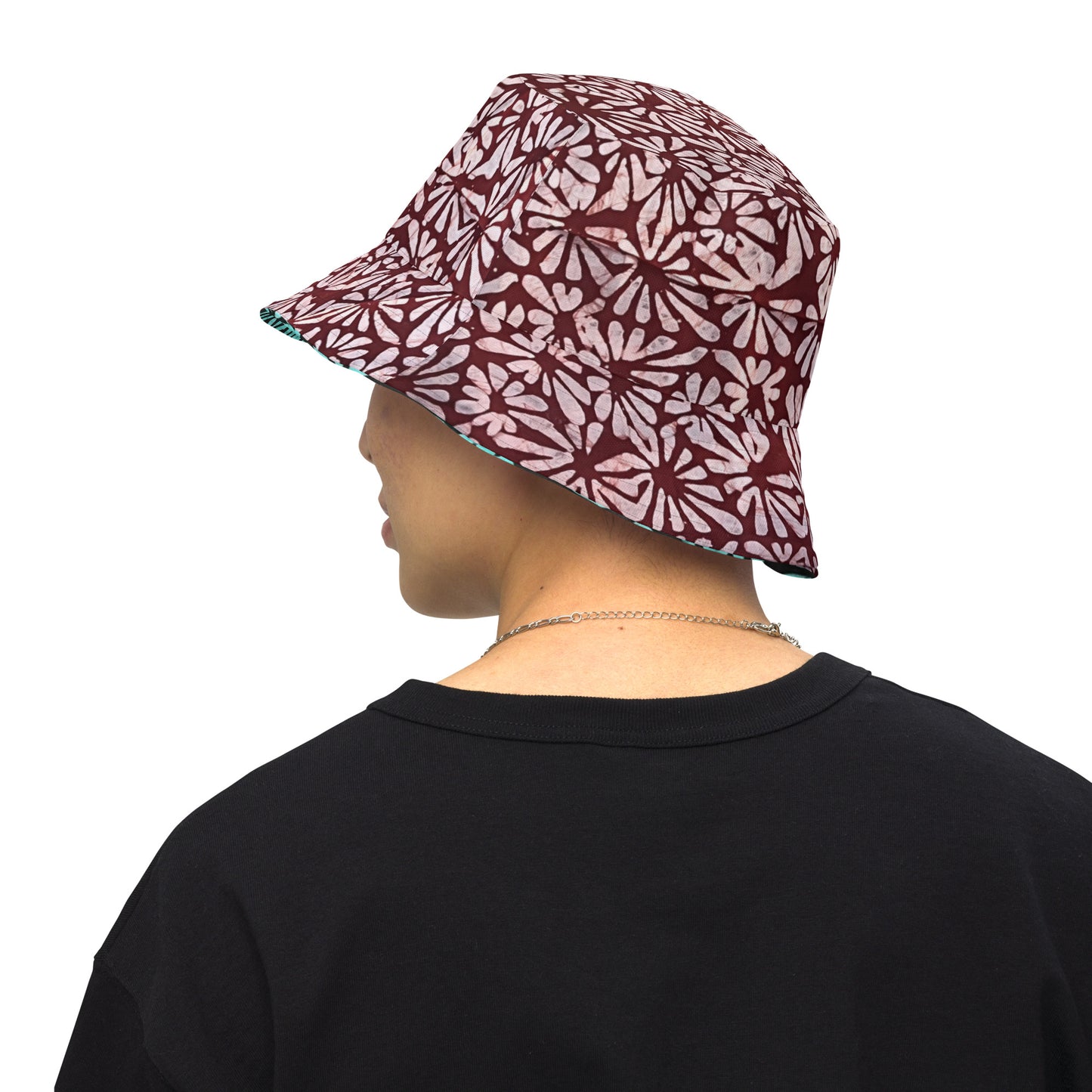 Red Green Abstract Adire Reversible Bucket Hat