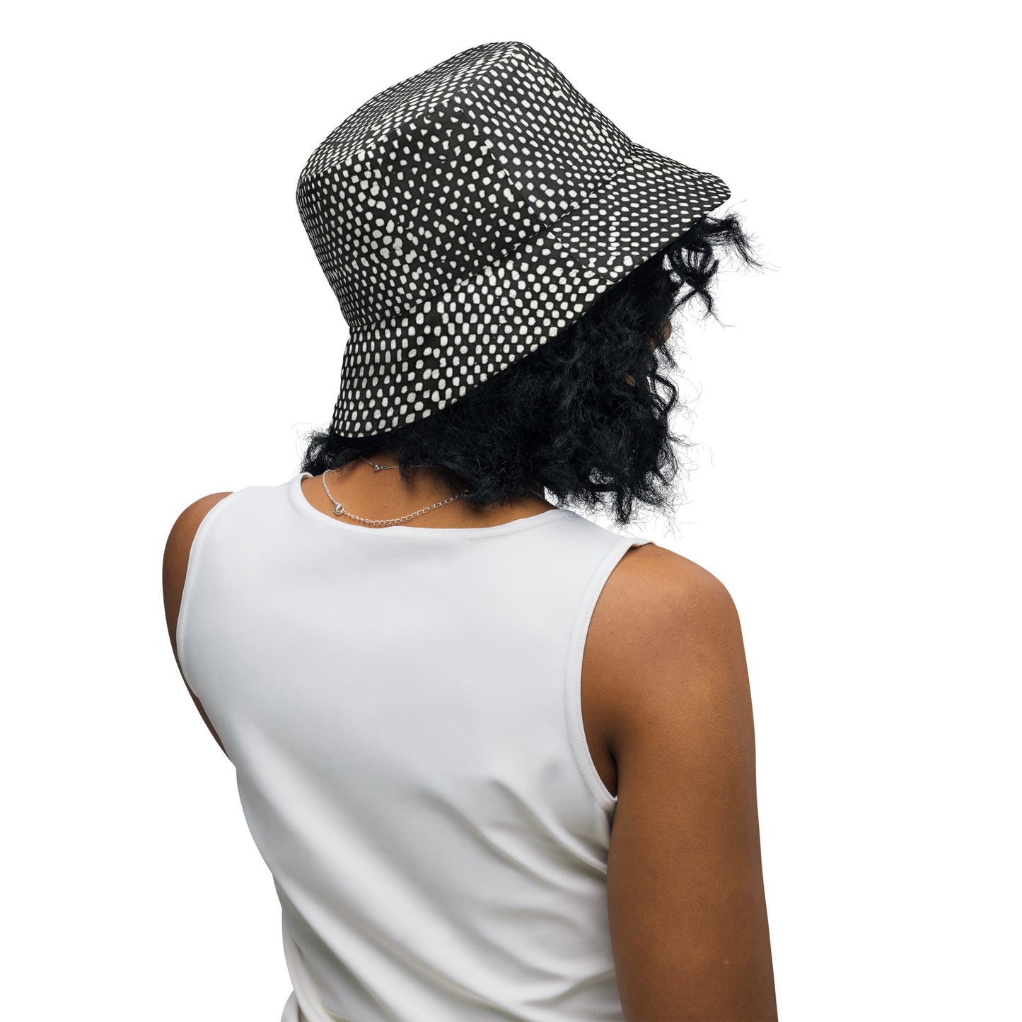 Black White Purple Polka Dot Adire Reversible Bucket Hat