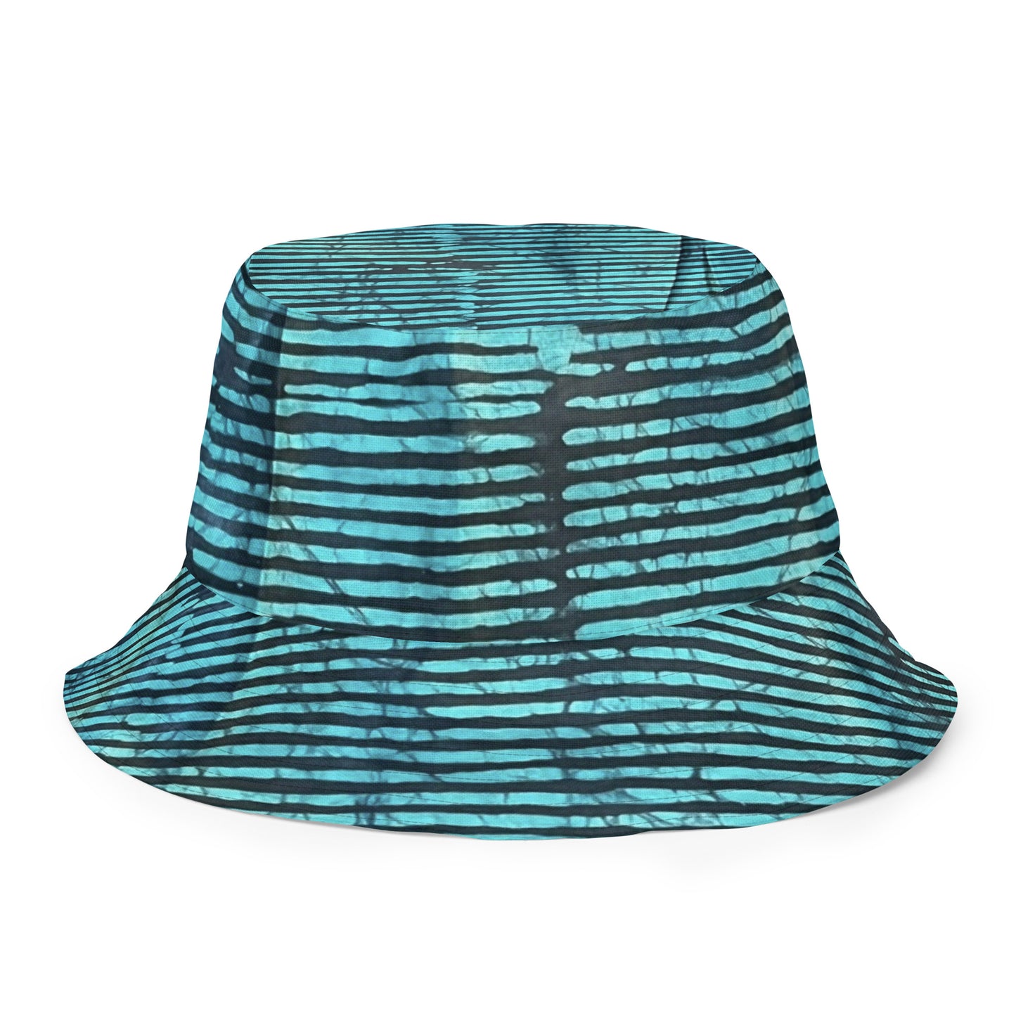 Aqua Pink Stripe Adire Reversible Bucket Hat