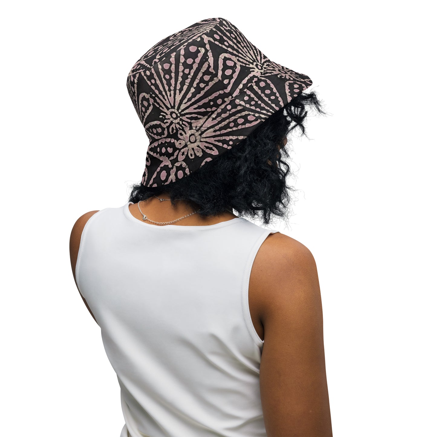 Copper Gold Brown Pink Adire Reversible Bucket Hat