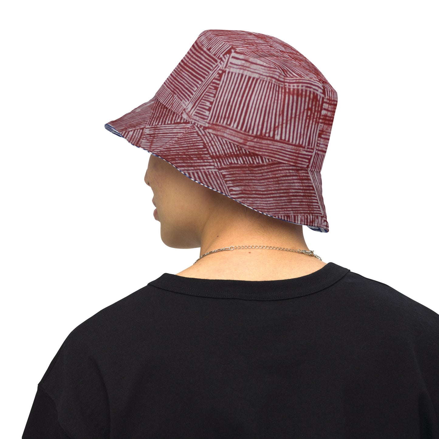 Red White Blue Stripe Adire Reversible Bucket Hat