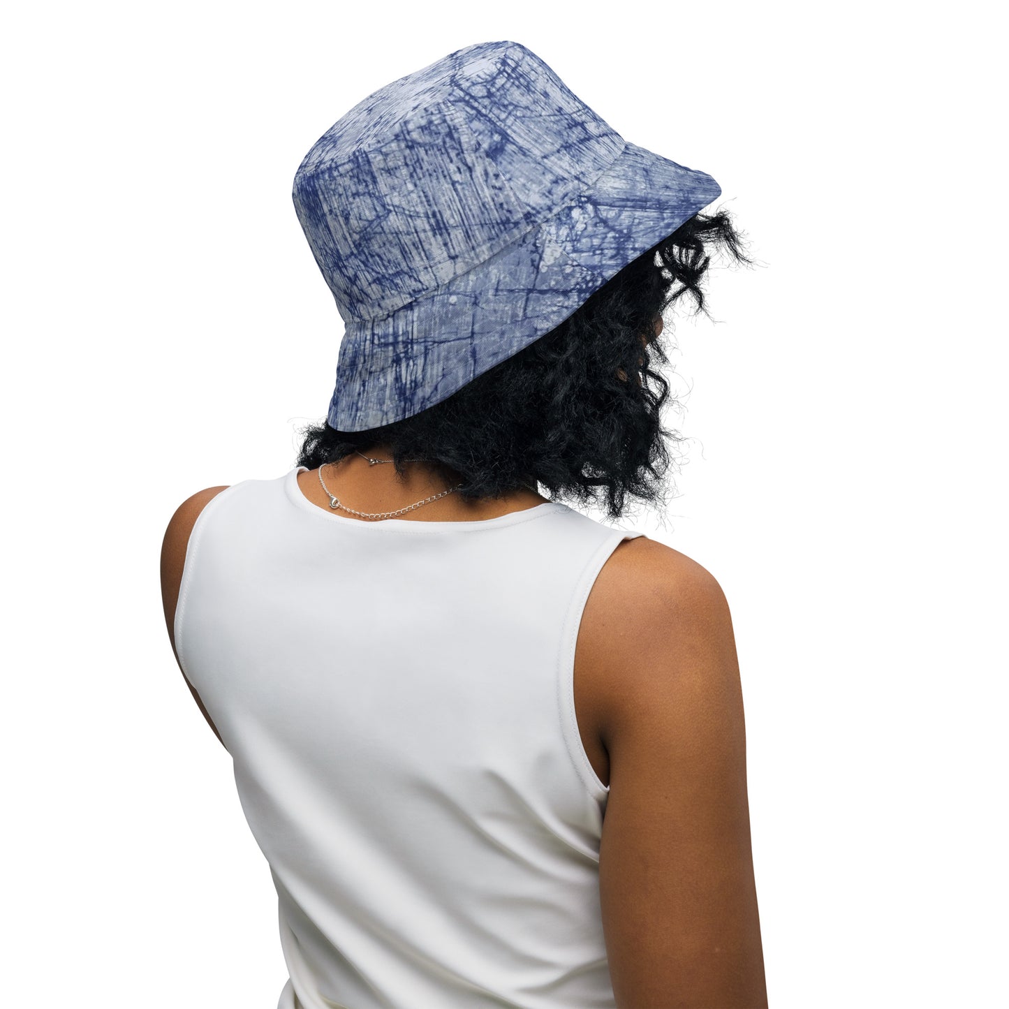 Blue Marble Dotted Adire Reversible Bucket Hat