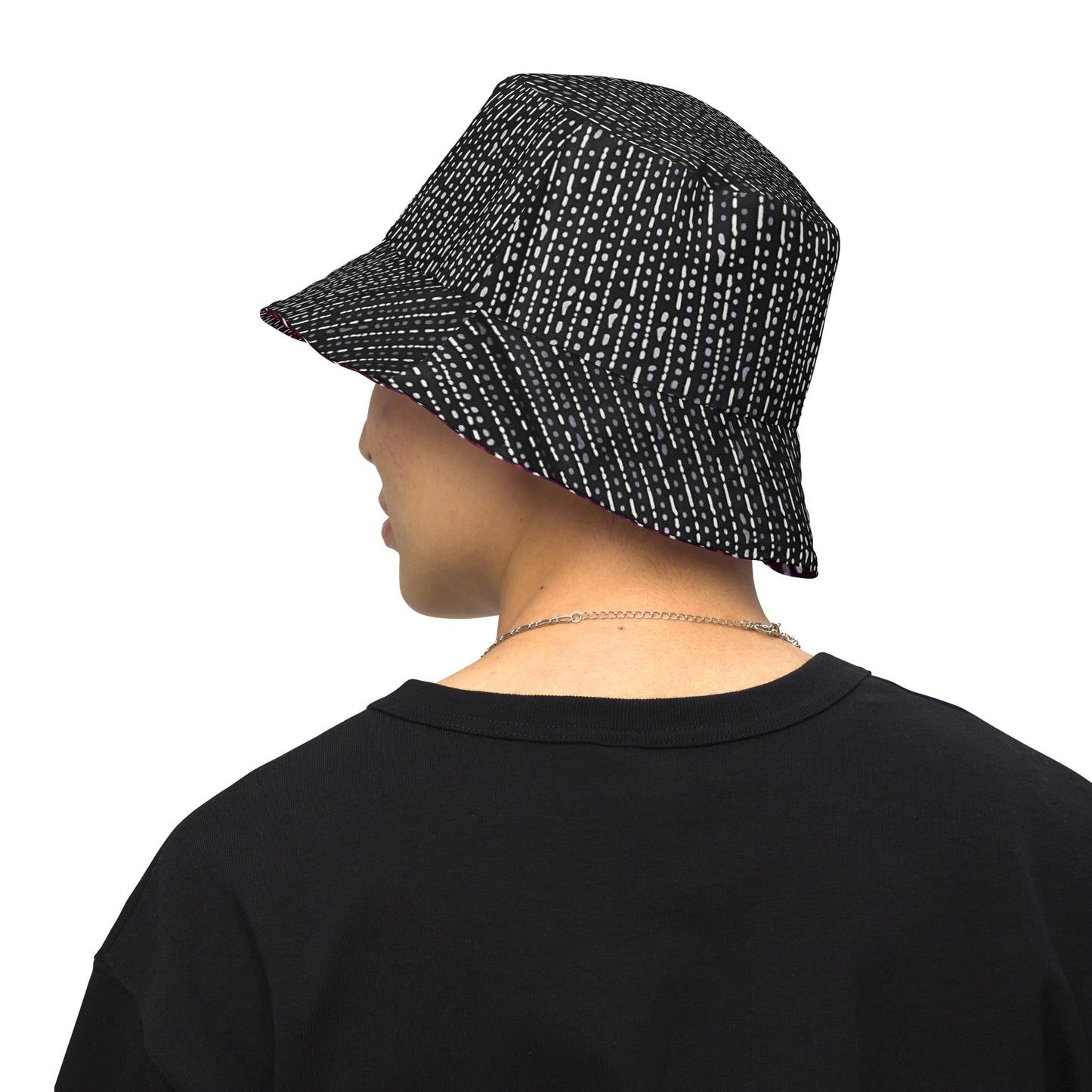 Grey & Burgundy Stripe Bucket Hat