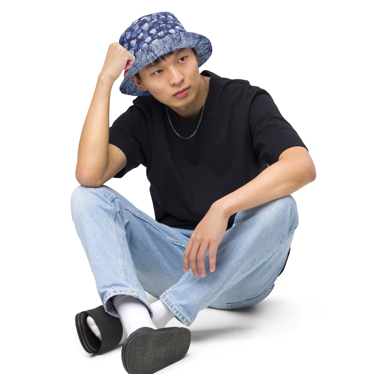 Blue Marble Dotted Adire Reversible Bucket Hat