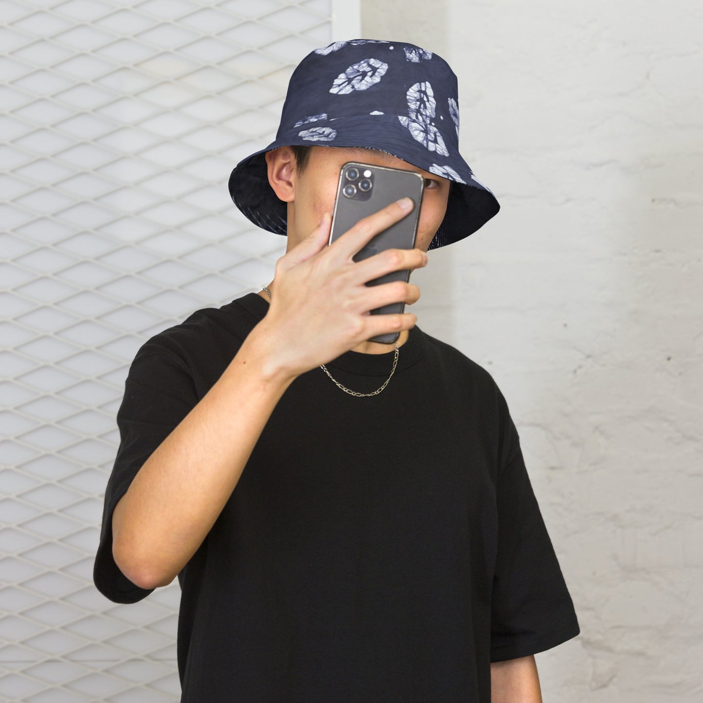 Indigo Adire Leaf Reversible Bucket Hat