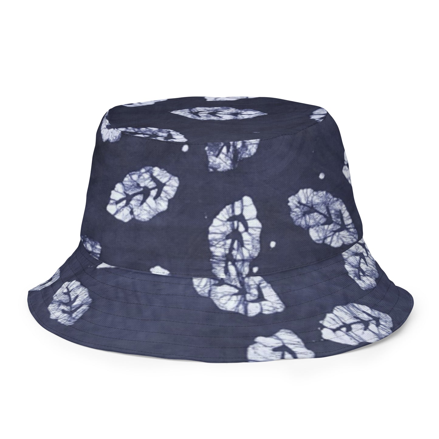 Indigo Adire Leaf Reversible Bucket Hat