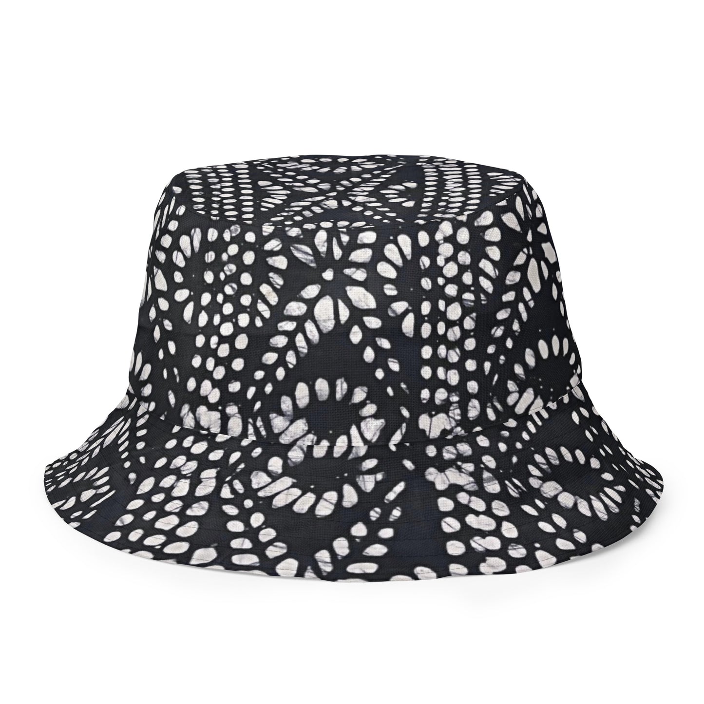 Black White Cyan Abstract Adire Reversible Bucket Hat