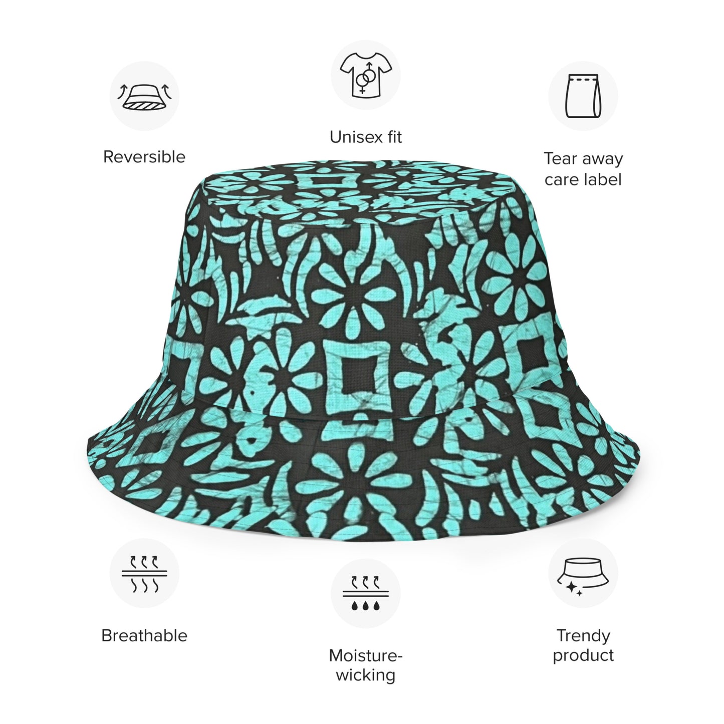 Red Green Abstract Adire Reversible Bucket Hat