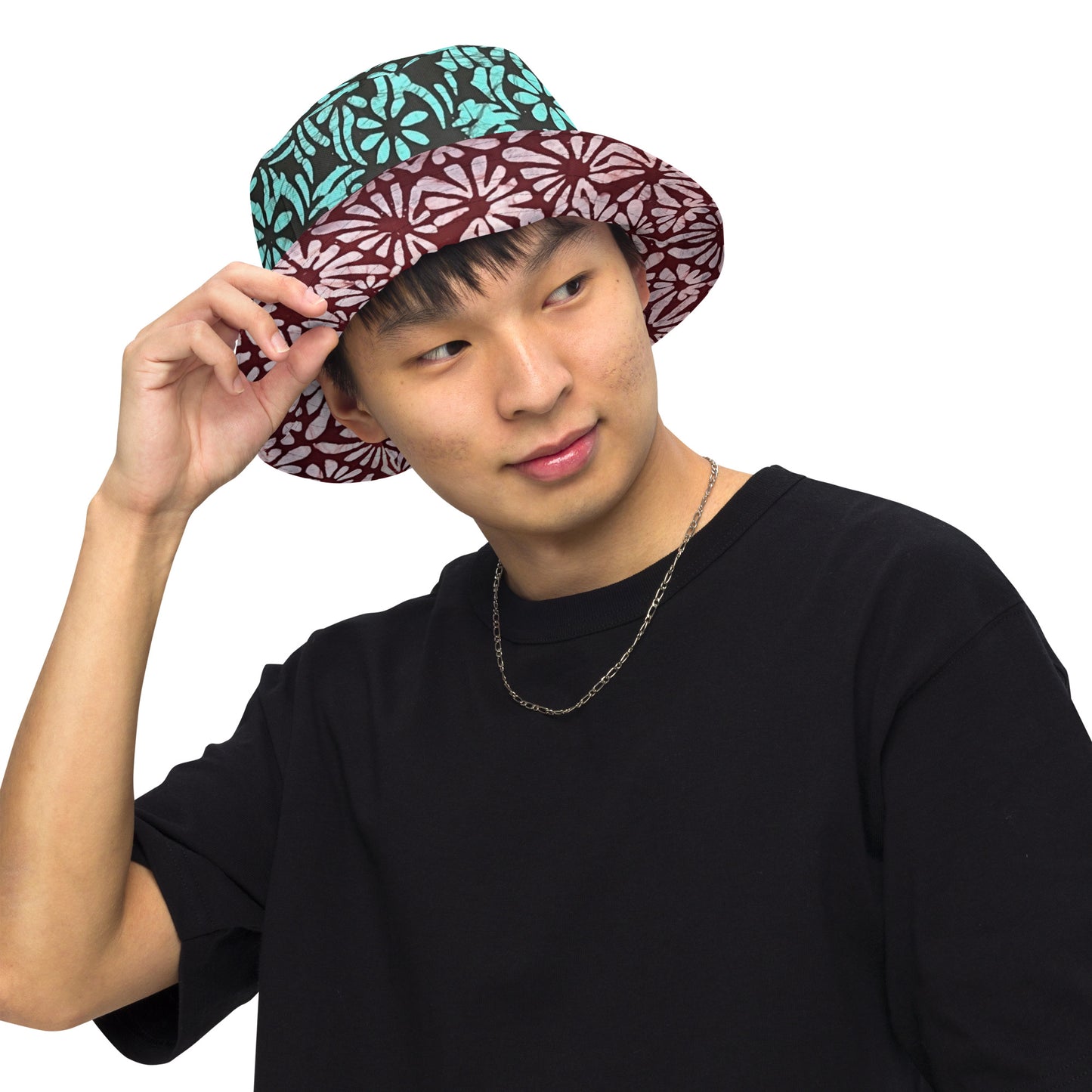 Red Green Abstract Adire Reversible Bucket Hat