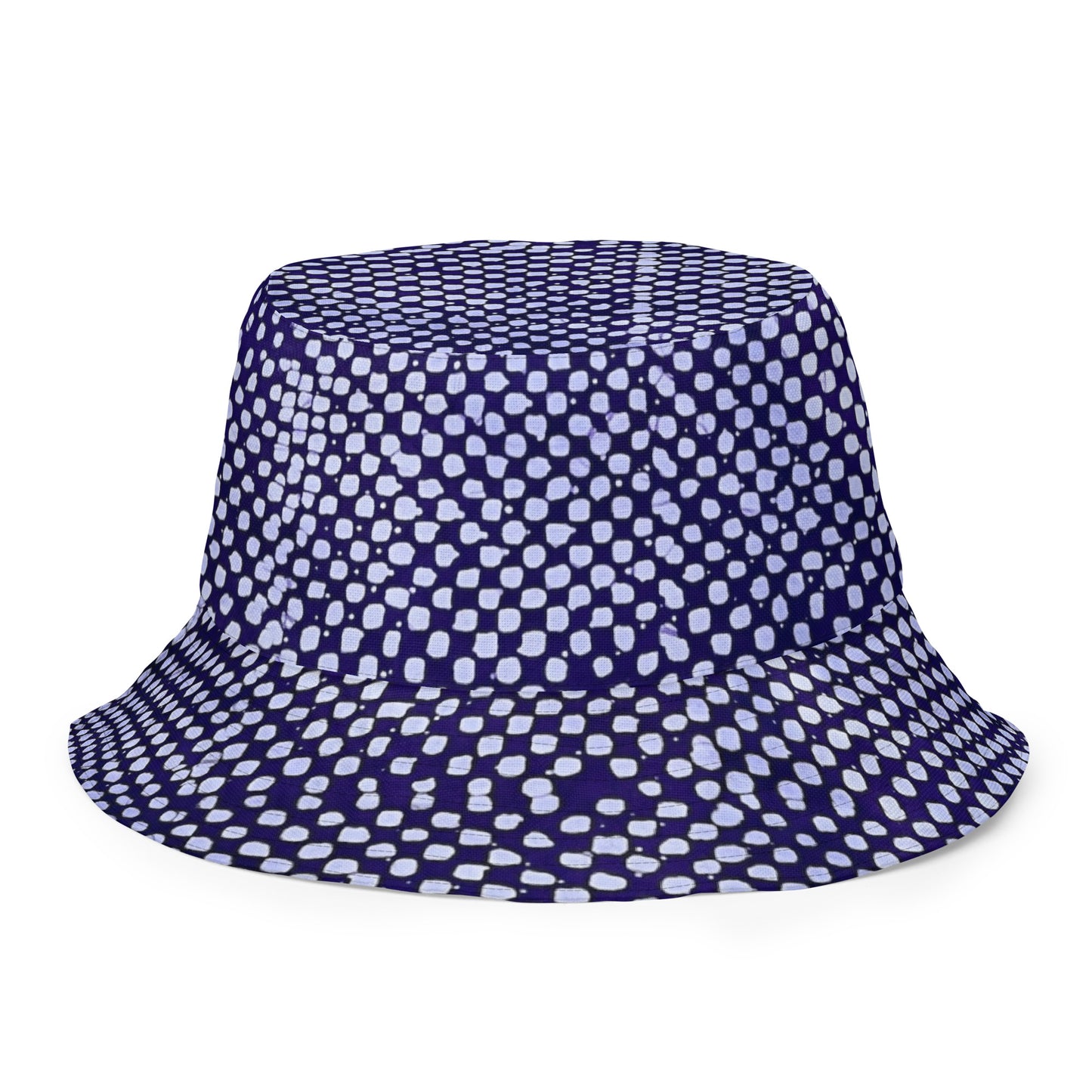 Black White Purple Polka Dot Adire Reversible Bucket Hat