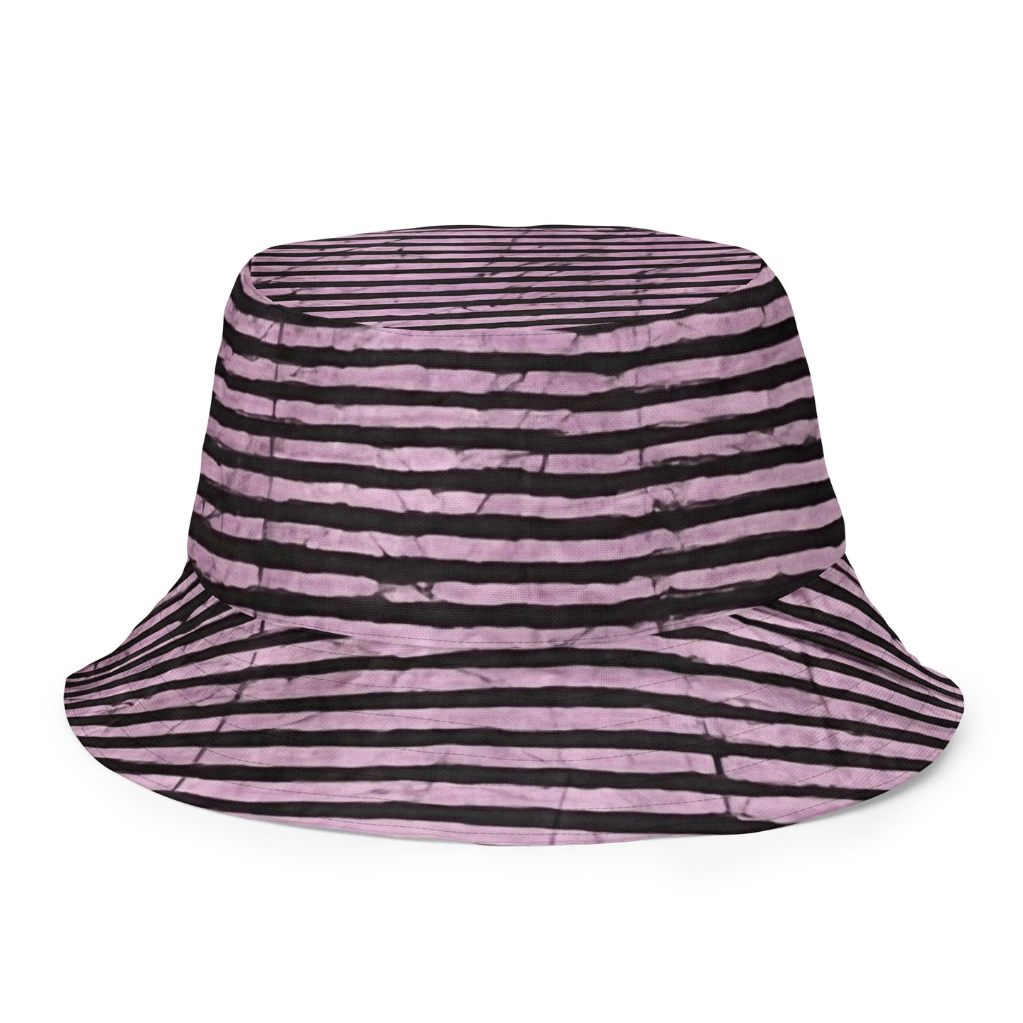 Aqua Pink Stripe Adire Reversible Bucket Hat