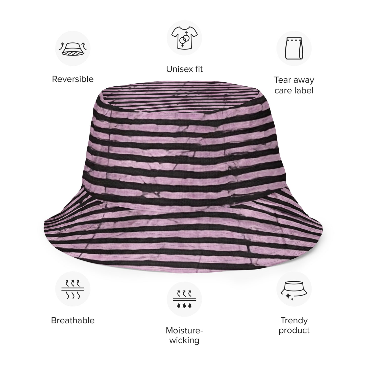 Aqua Pink Stripe Adire Reversible Bucket Hat