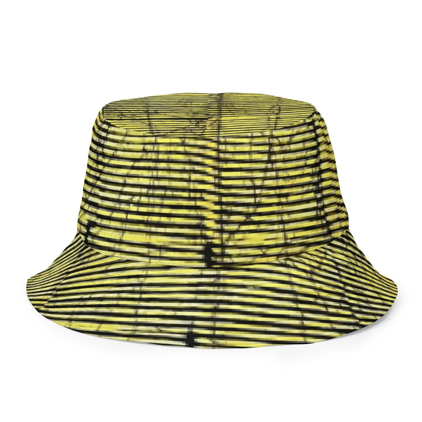 Yellow Indigo Black Swirls And Stripes Adire Reversible Bucket Hat