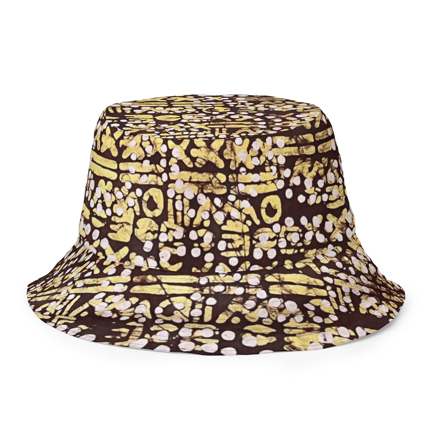 Red Blue Yellow Brown Noughts and Crosses Adire Reversible Bucket Hat