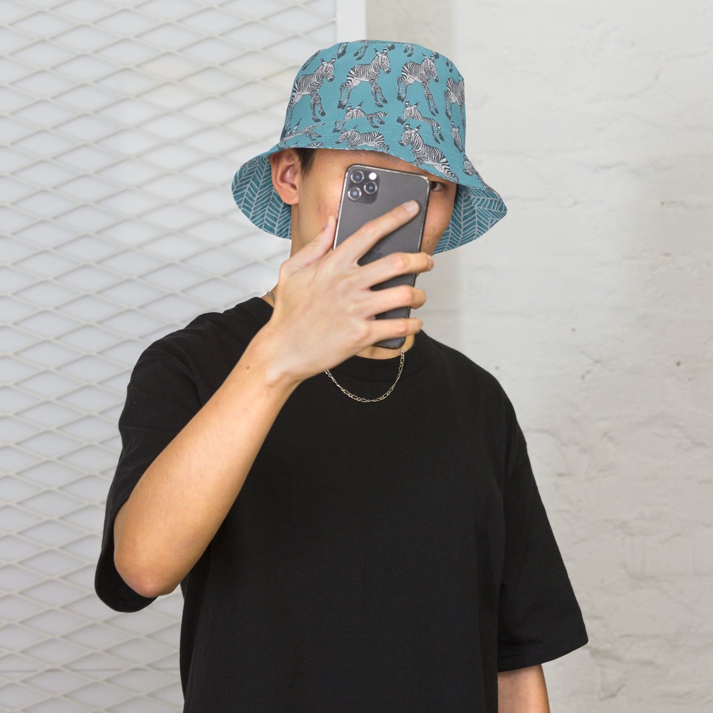 Zebra Aqua Chevron Reversible Bucket Hat