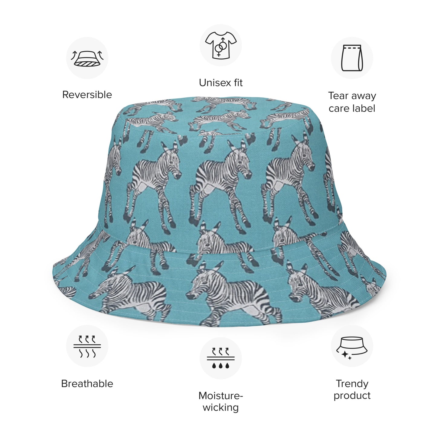 Zebra Aqua Chevron Reversible Bucket Hat