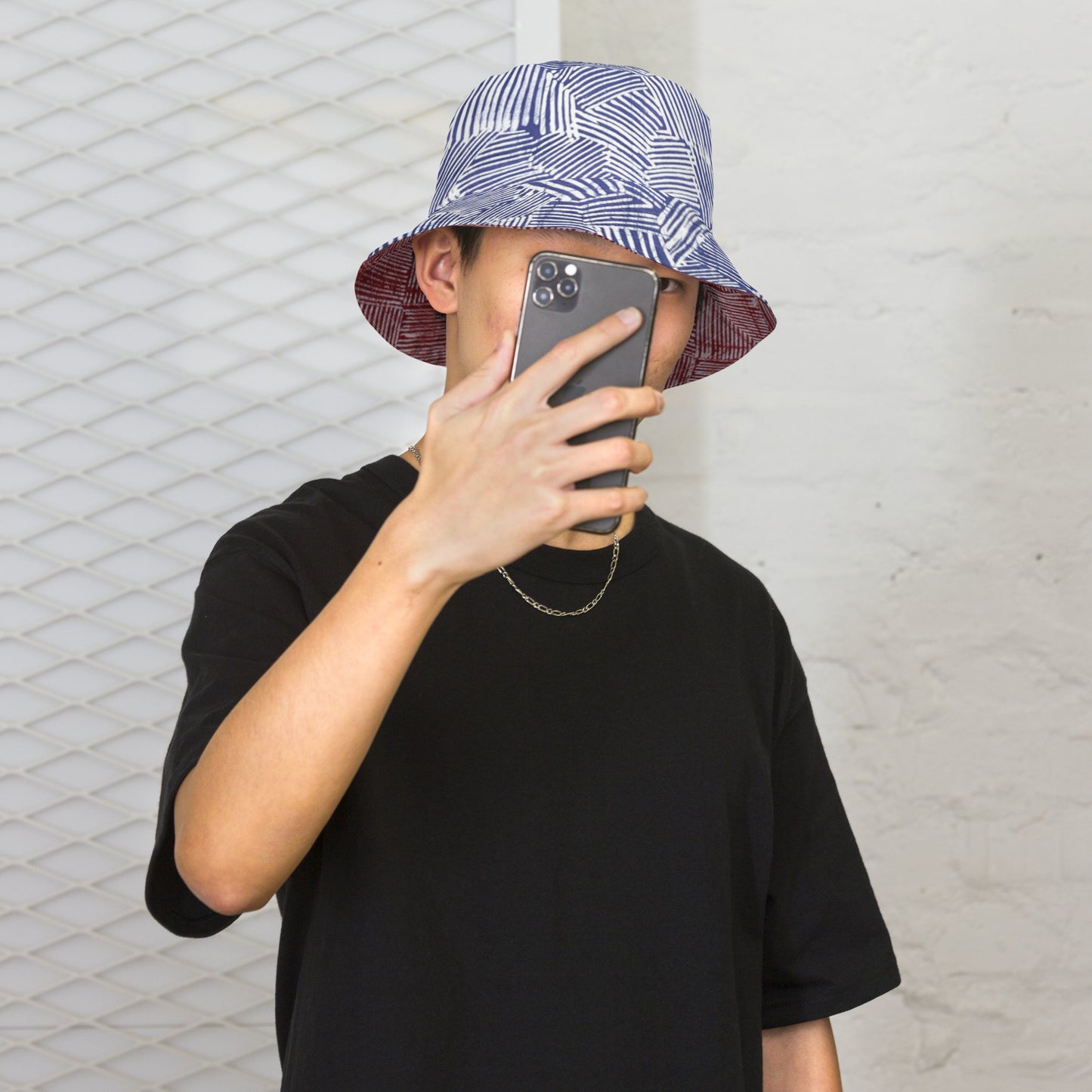 Red White Blue Stripe Adire Reversible Bucket Hat