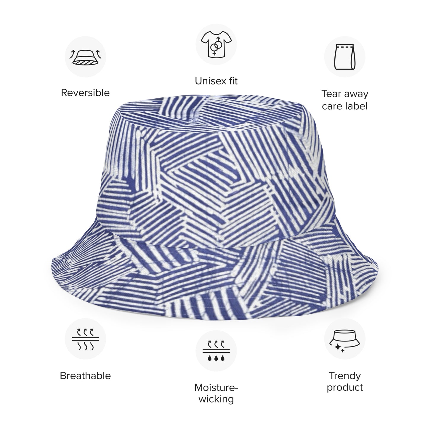 Red White Blue Stripe Adire Reversible Bucket Hat