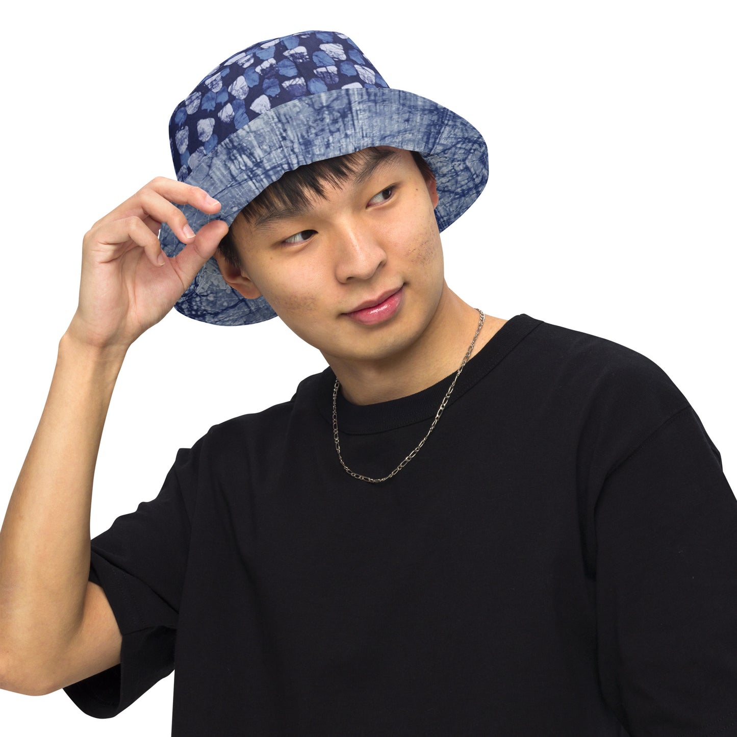 Blue Marble Dotted Adire Reversible Bucket Hat