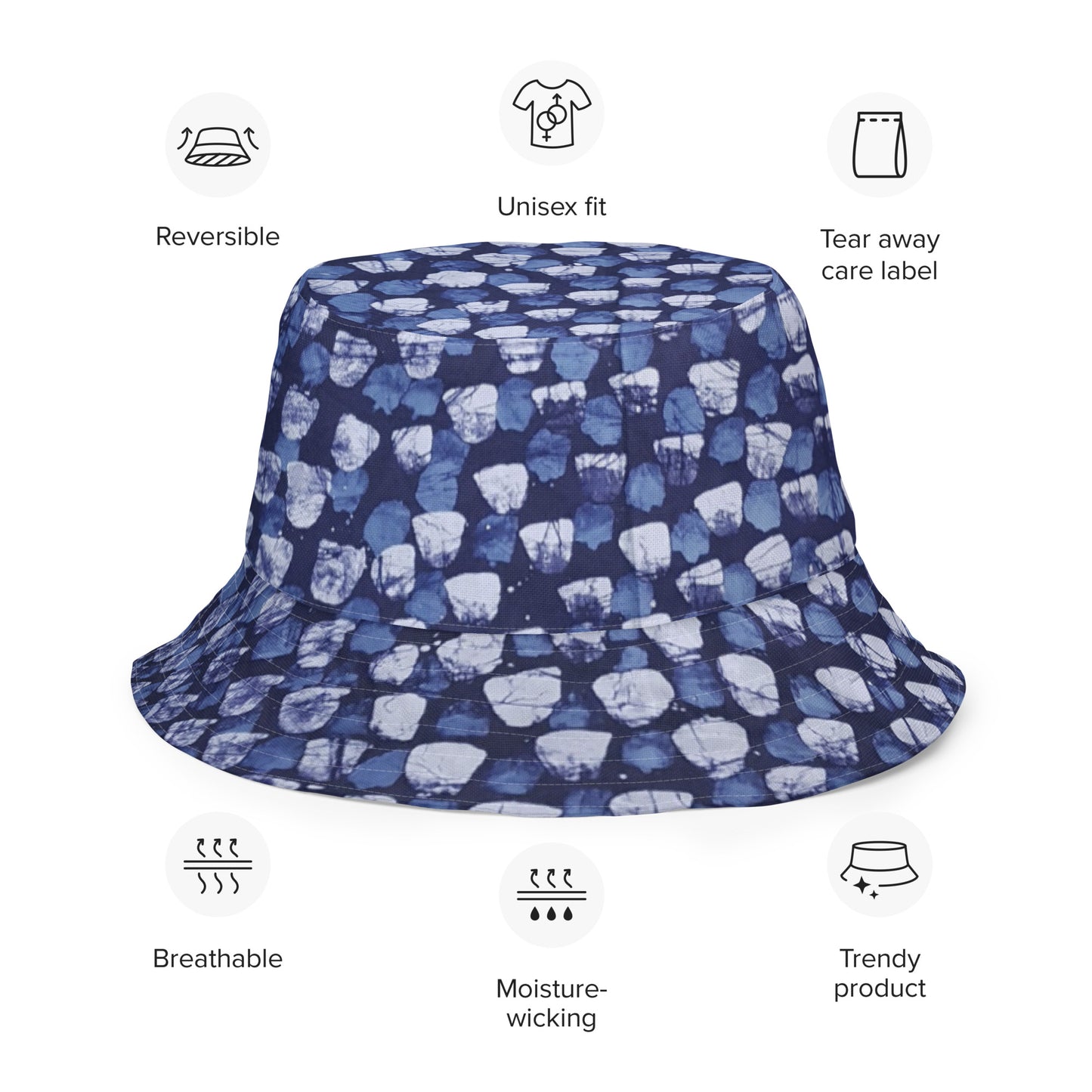 Blue Marble Dotted Adire Reversible Bucket Hat