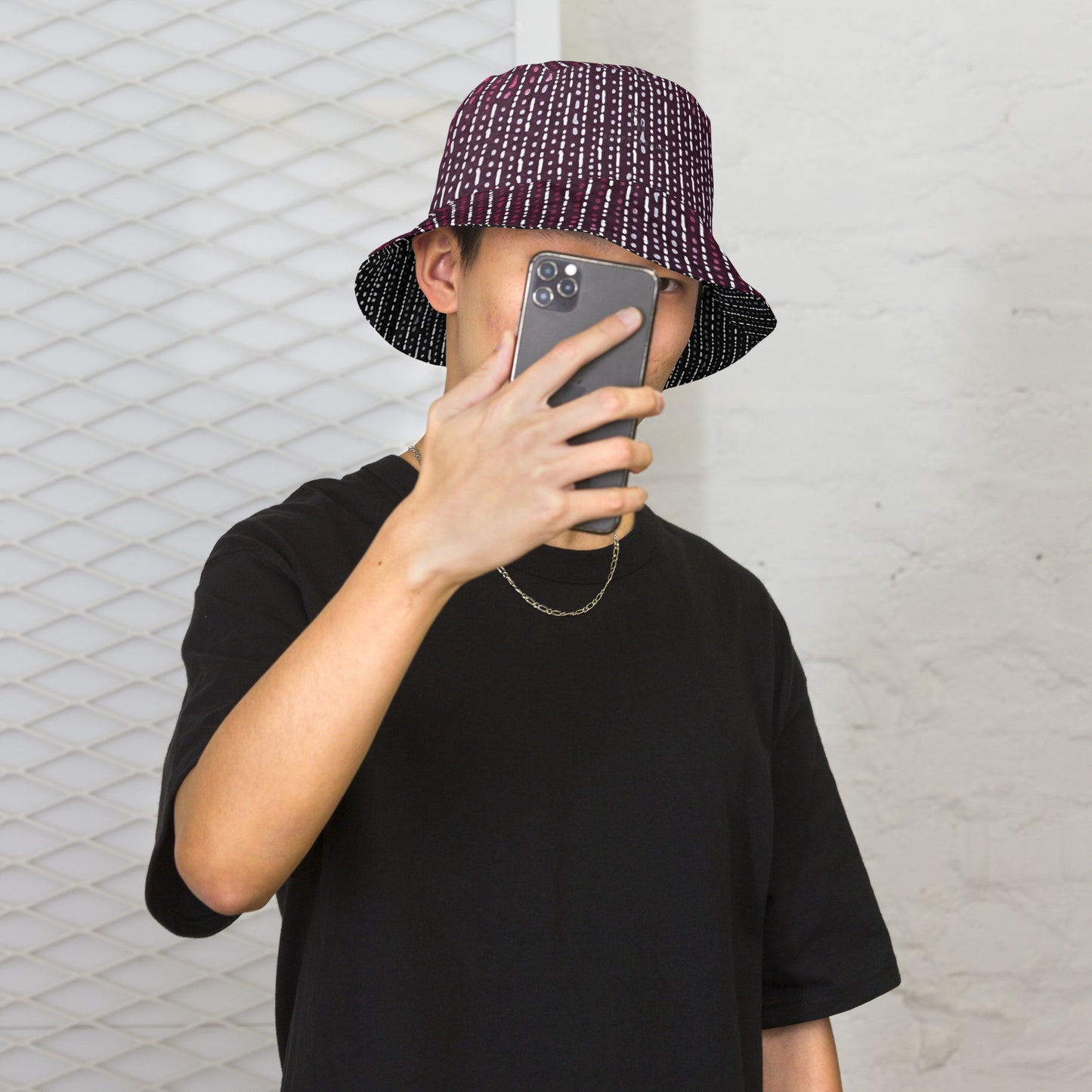 Grey & Burgundy Stripe Bucket Hat