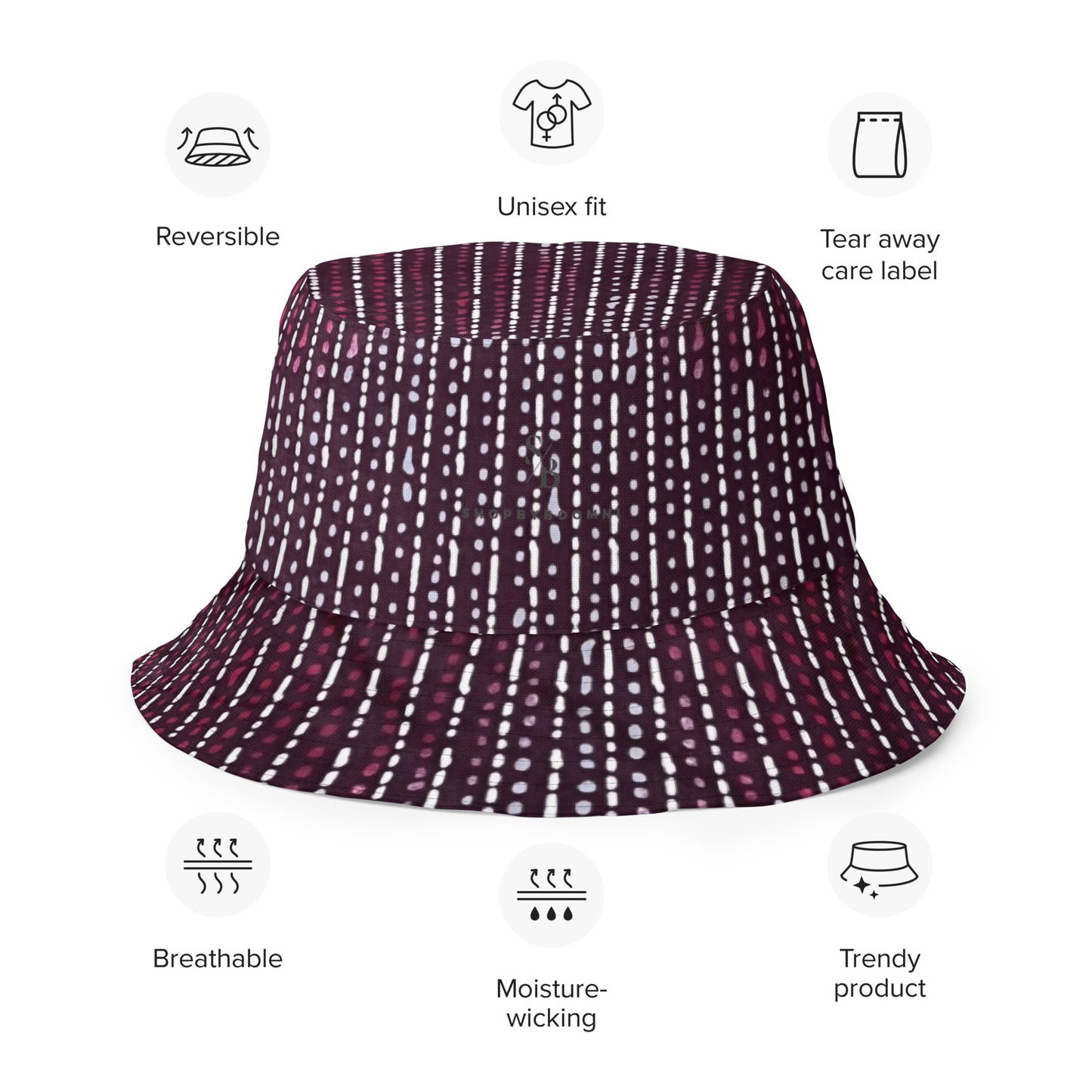 Grey & Burgundy Stripe Bucket Hat