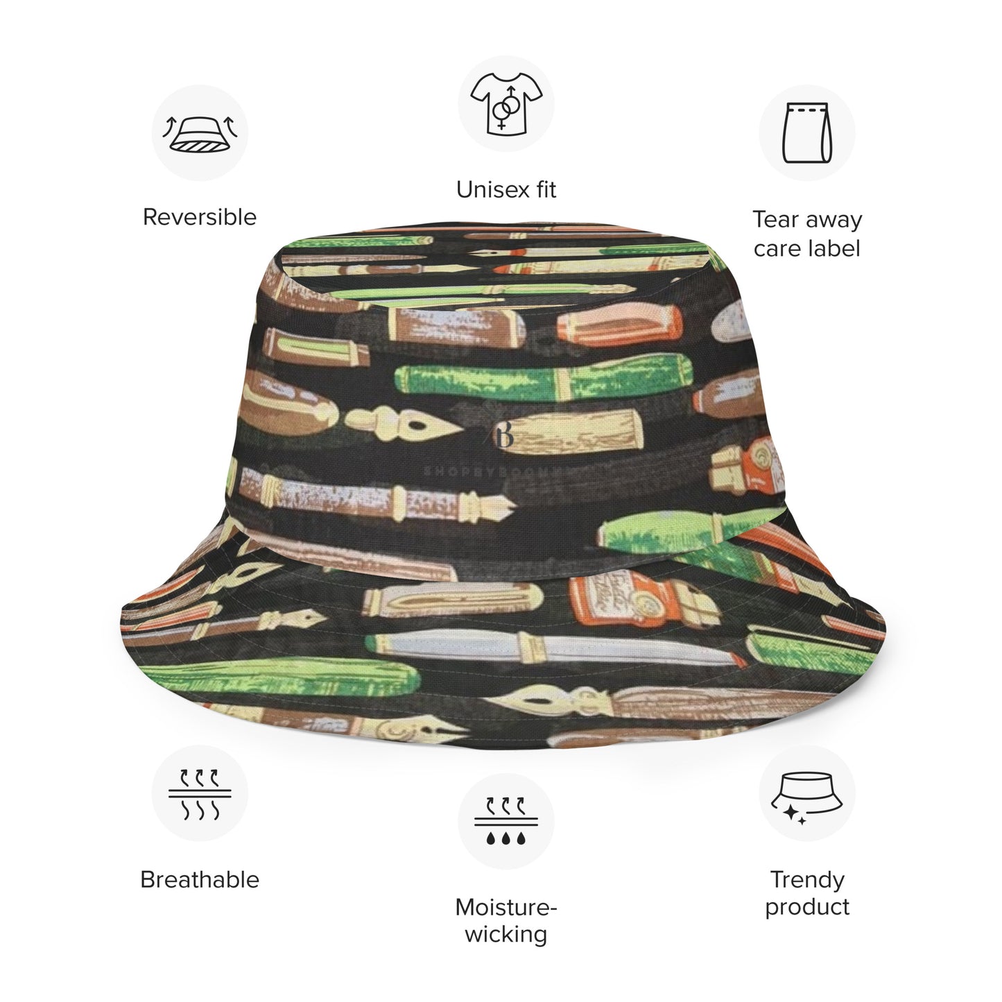 Brown Green Print Bucket Hat