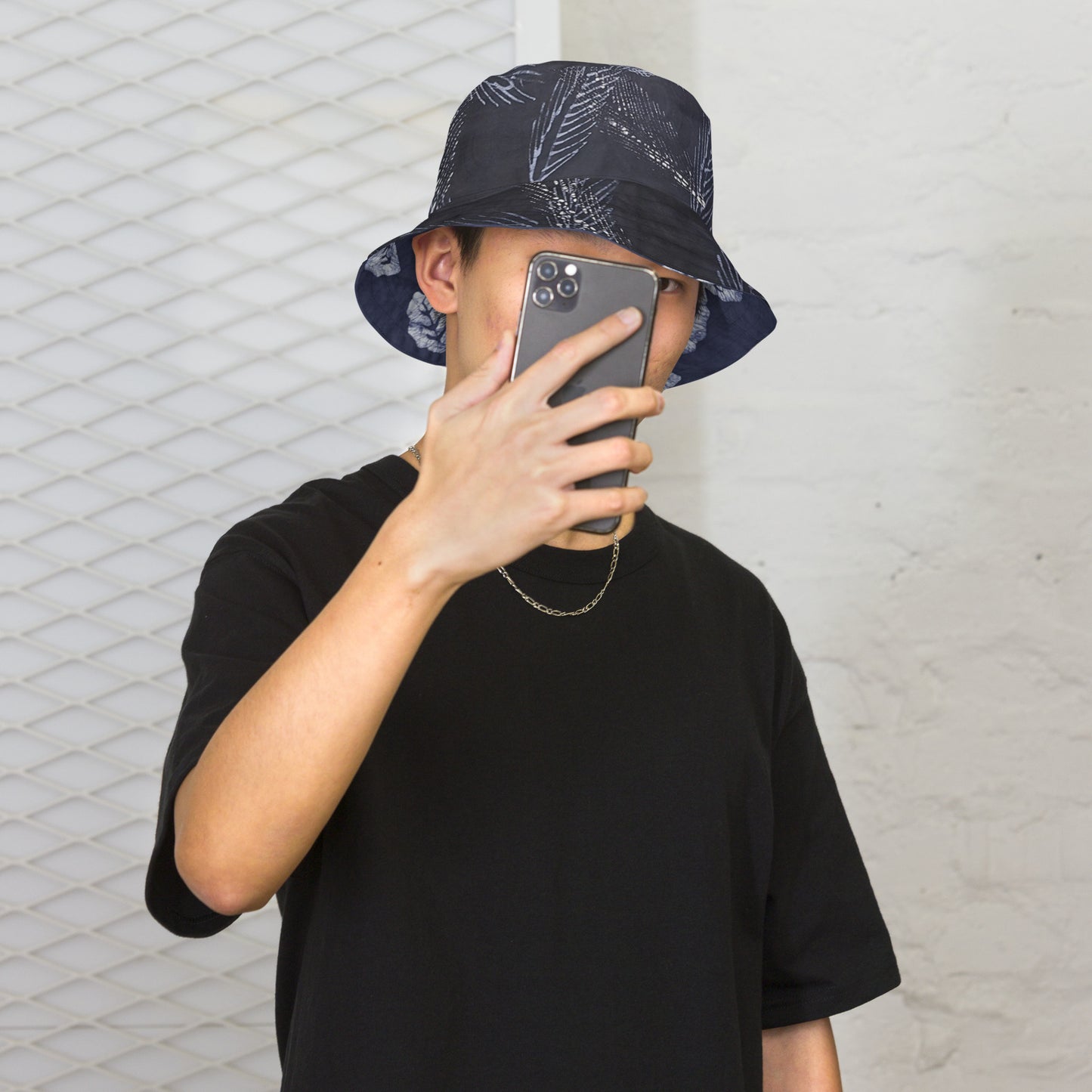 Indigo Adire Leaf Reversible Bucket Hat