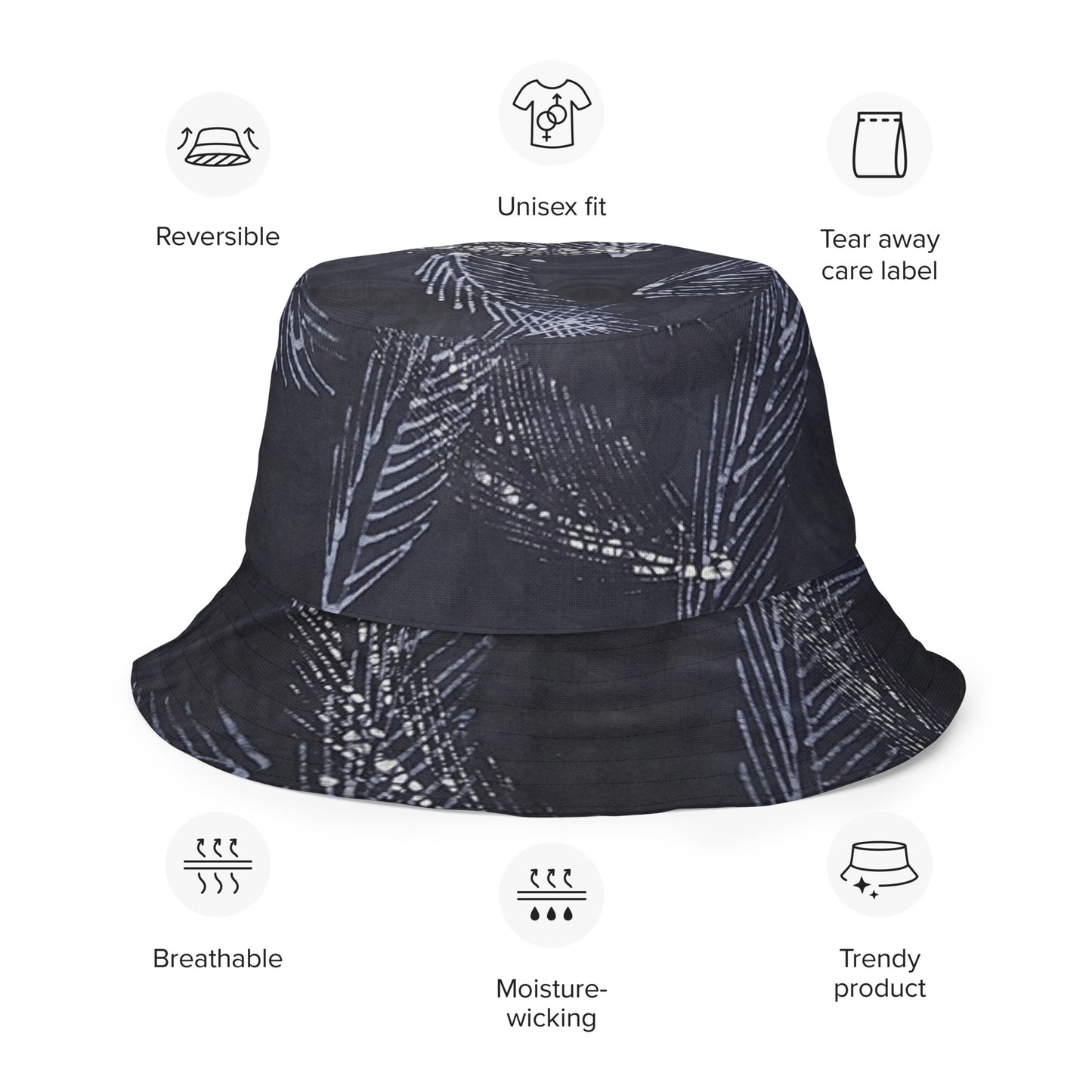 Indigo Adire Leaf Reversible Bucket Hat