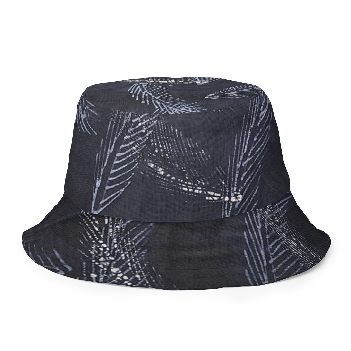 Indigo Adire Leaf Reversible Bucket Hat