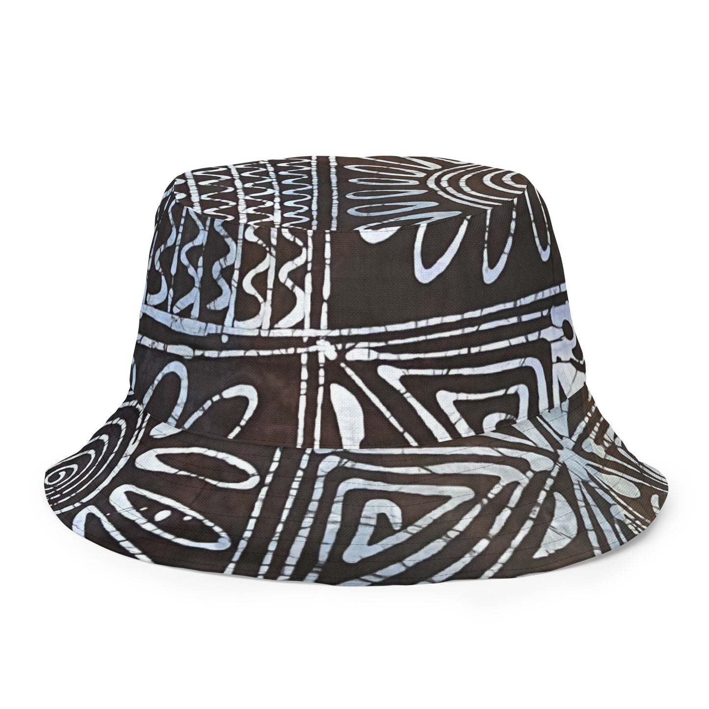 Black White Cyan Abstract Adire Reversible Bucket Hat