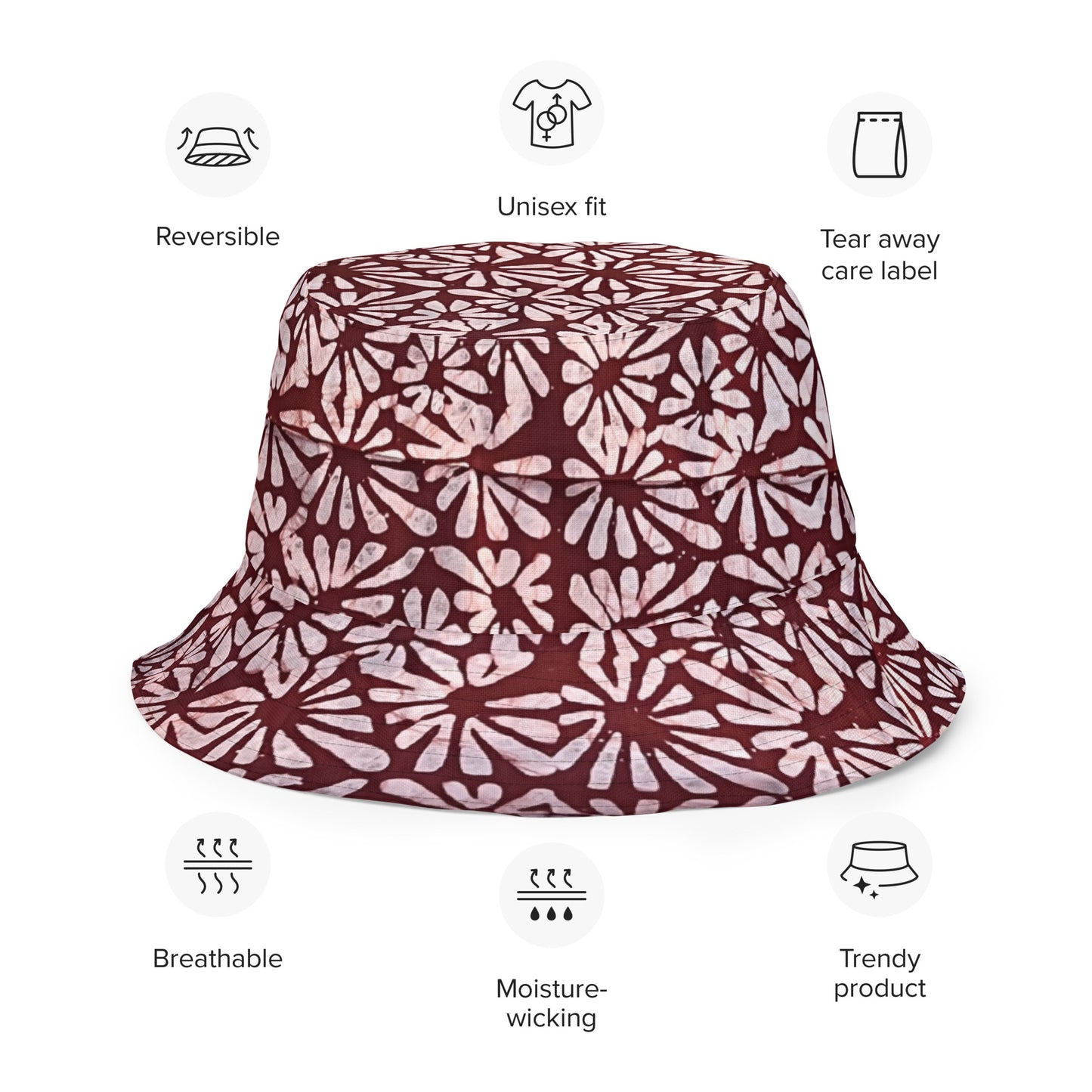 Red Green Abstract Adire Reversible Bucket Hat