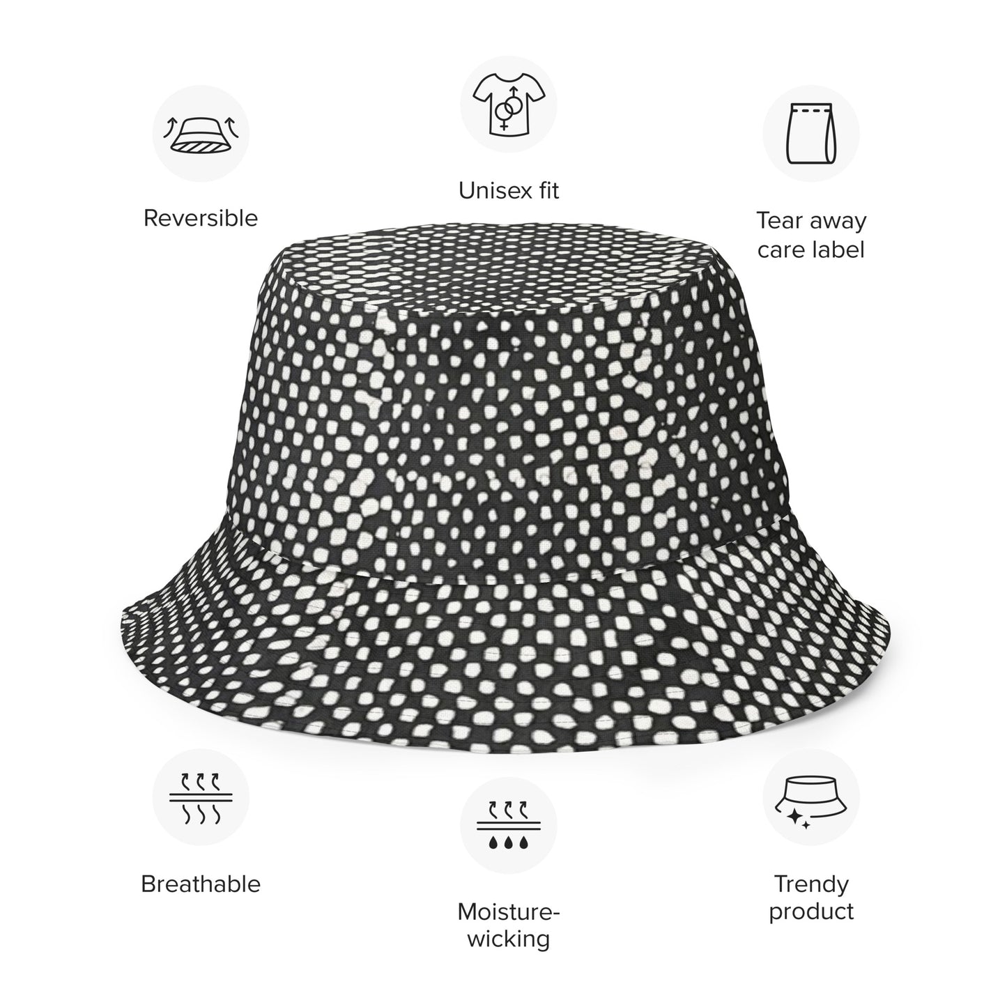 Black White Purple Polka Dot Adire Reversible Bucket Hat