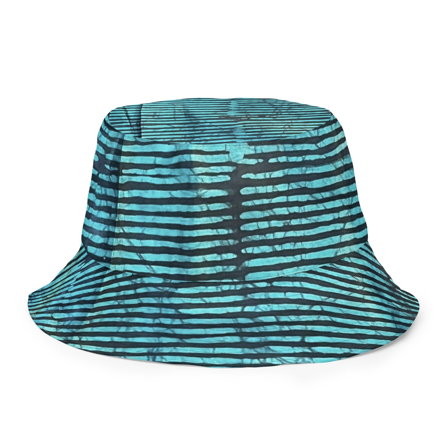 Aqua Pink Stripe Adire Reversible Bucket Hat