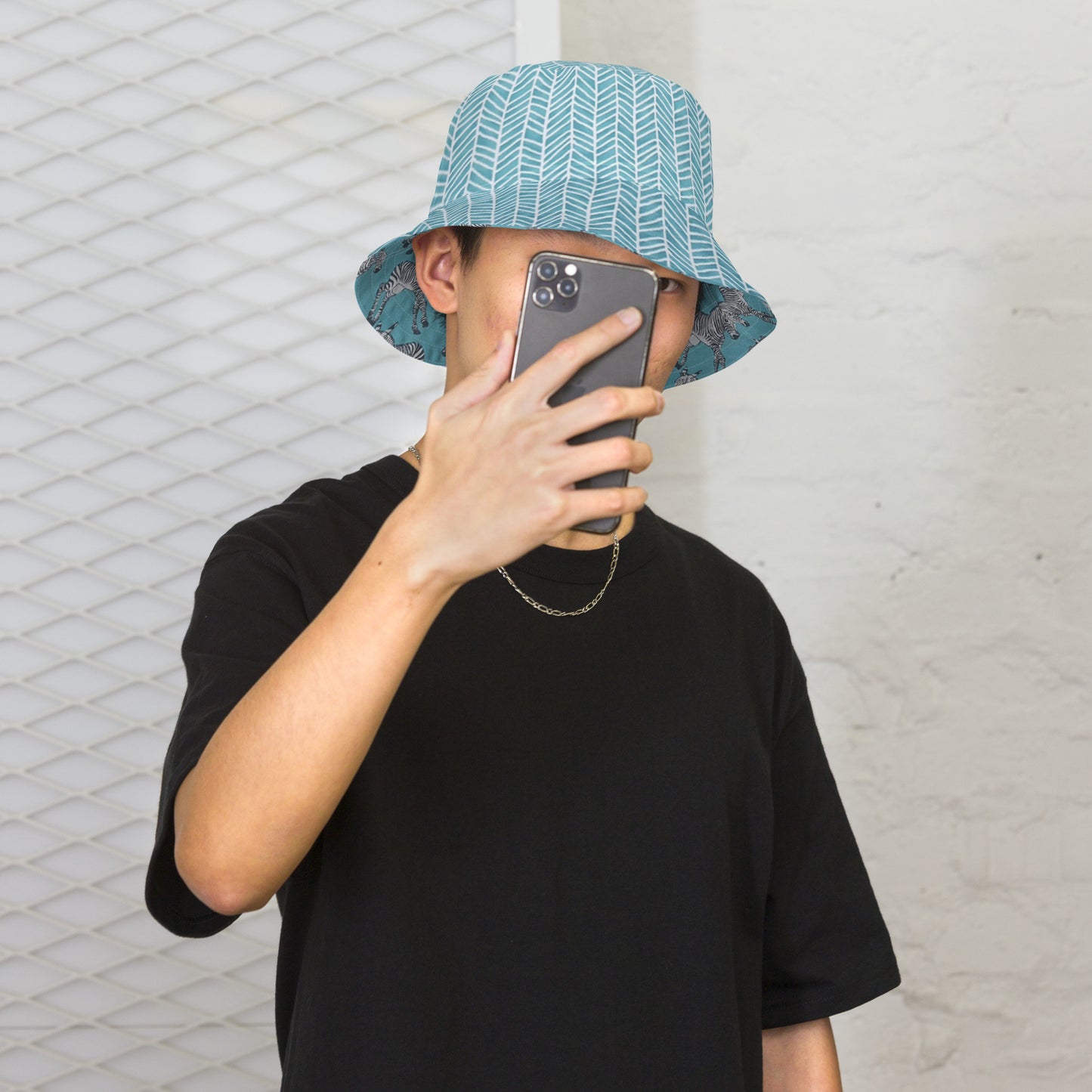 Zebra Aqua Chevron Reversible Bucket Hat