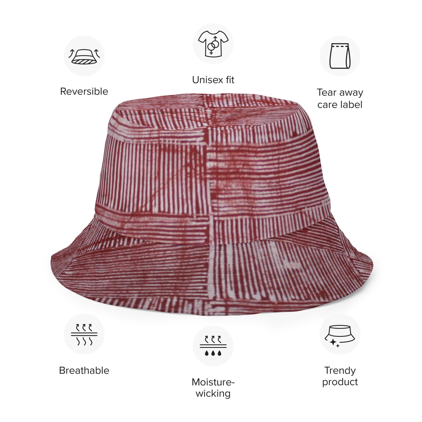 Red White Blue Stripe Adire Reversible Bucket Hat