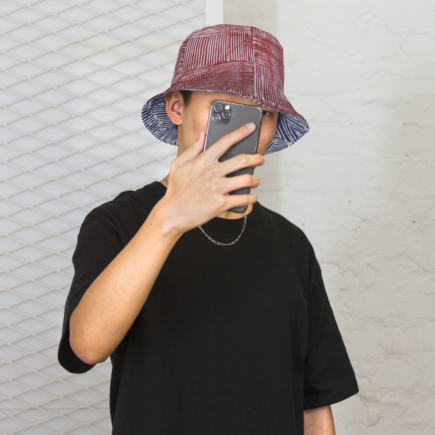 Red White Blue Stripe Adire Reversible Bucket Hat