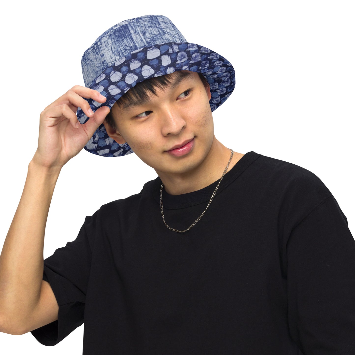 Blue Marble Dotted Adire Reversible Bucket Hat