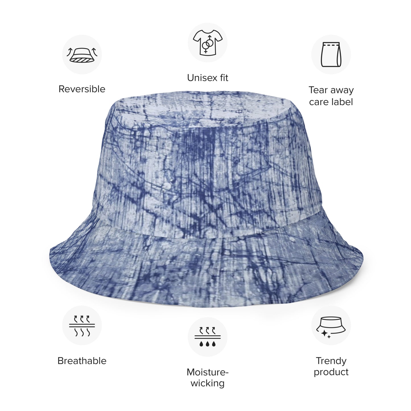 Blue Marble Dotted Adire Reversible Bucket Hat