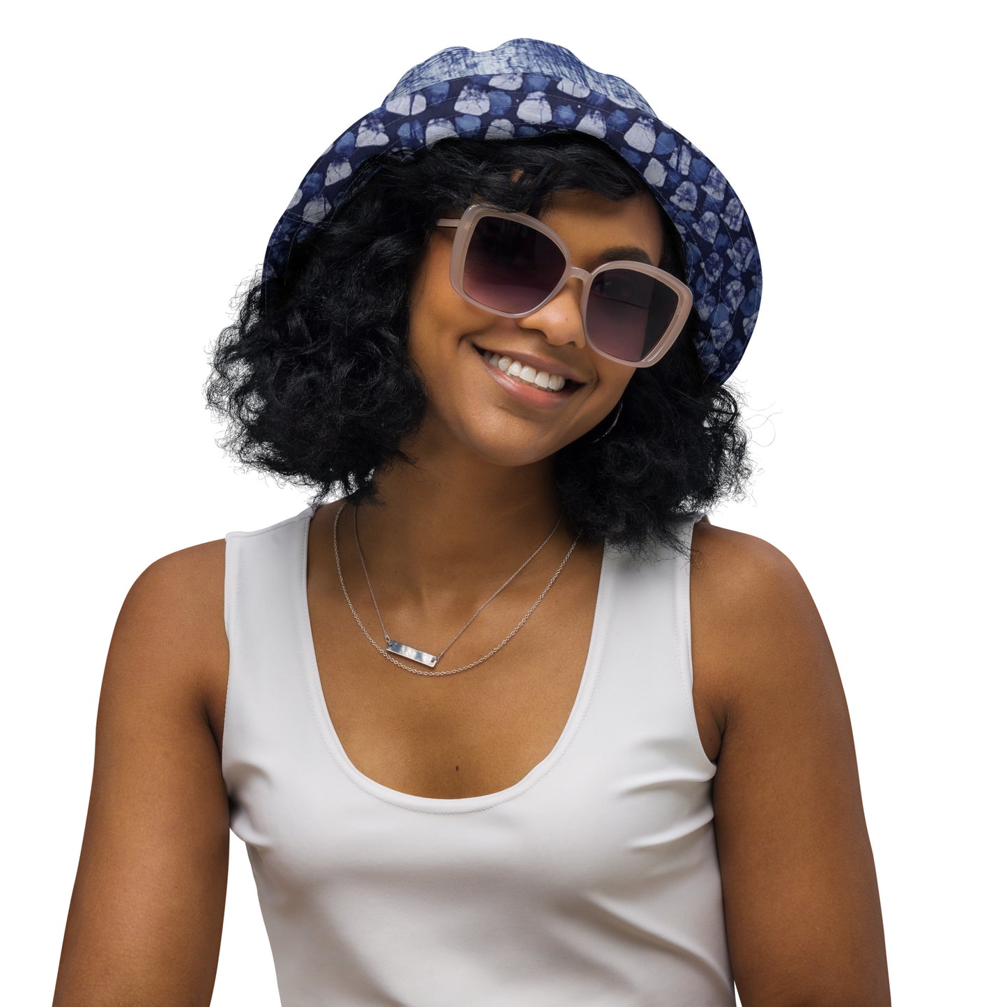 Blue Marble Dotted Adire Reversible Bucket Hat