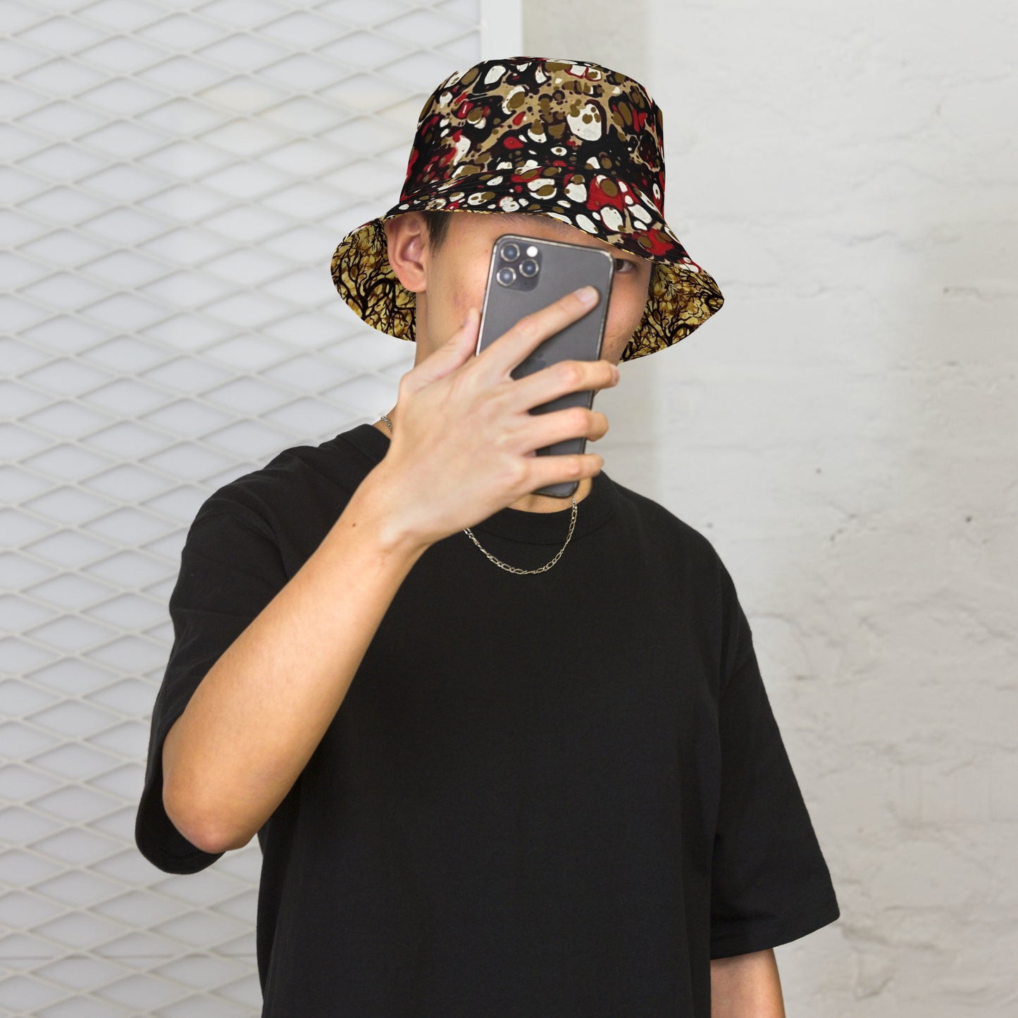 Red & Yellow Abstract Adire Bucket Hat