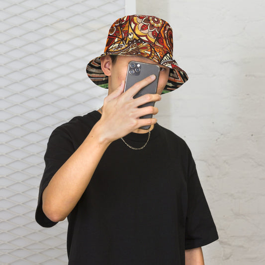 Brown Green Print Bucket Hat