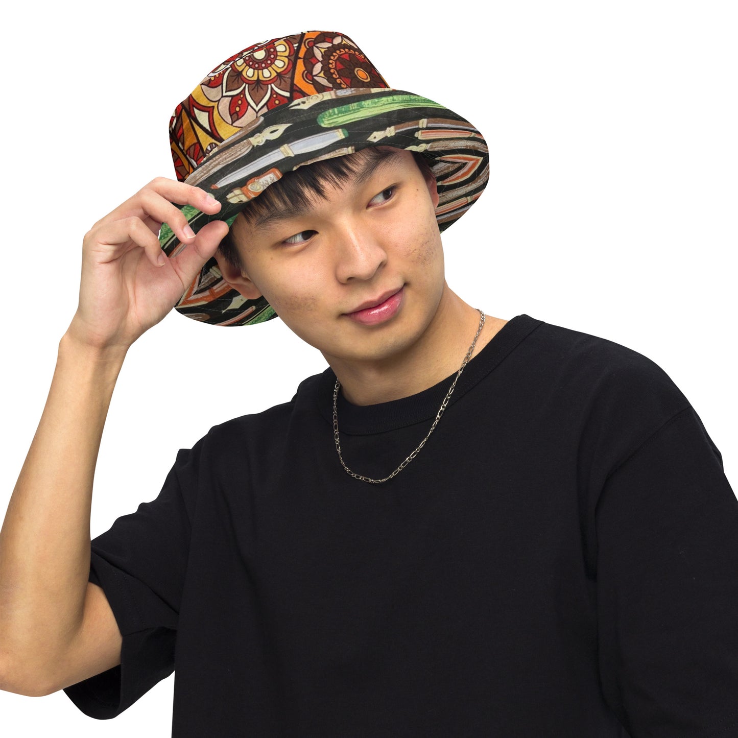 Brown Green Print Bucket Hat