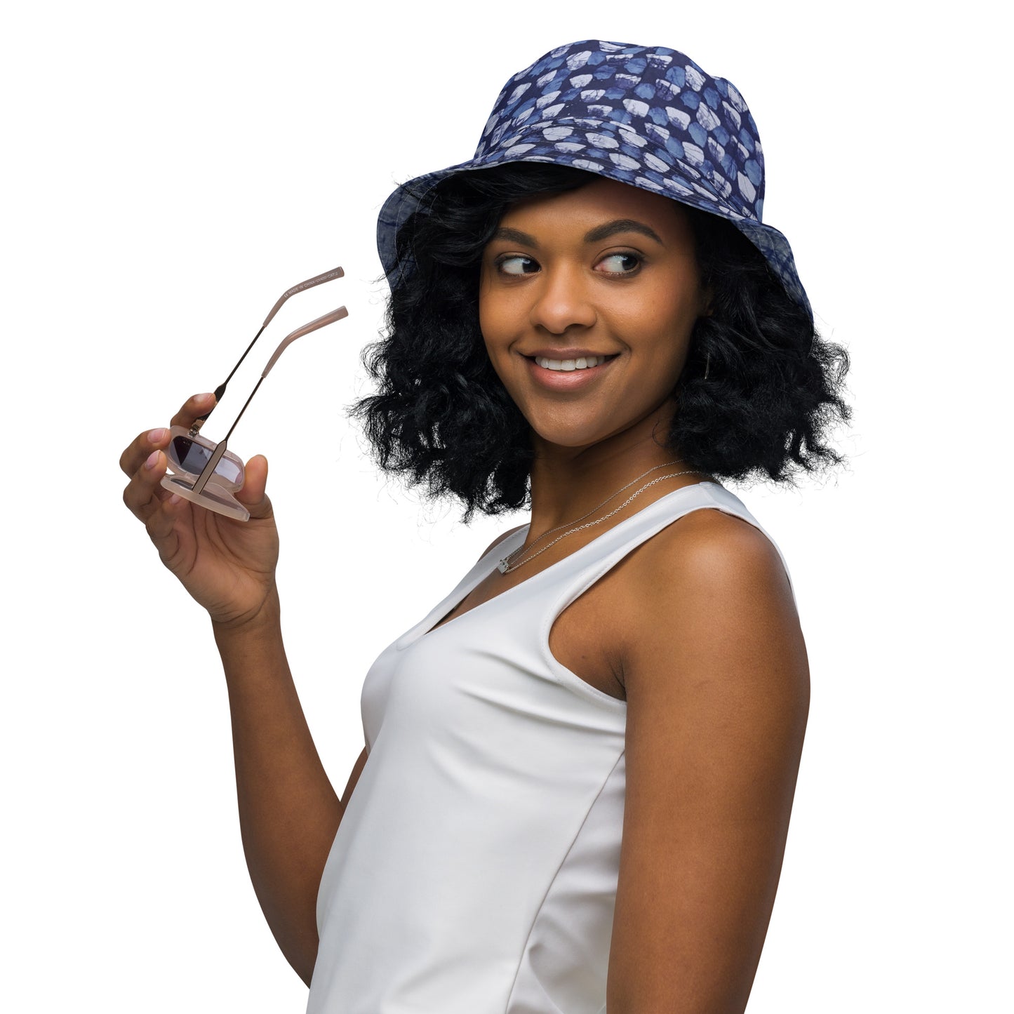 Blue Marble Dotted Adire Reversible Bucket Hat