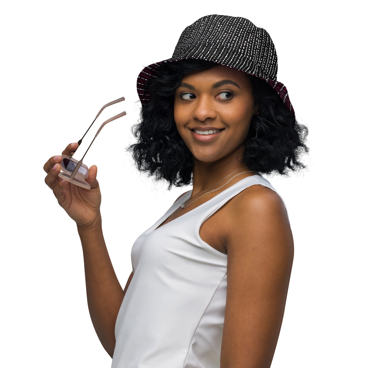 Grey & Burgundy Stripe Bucket Hat