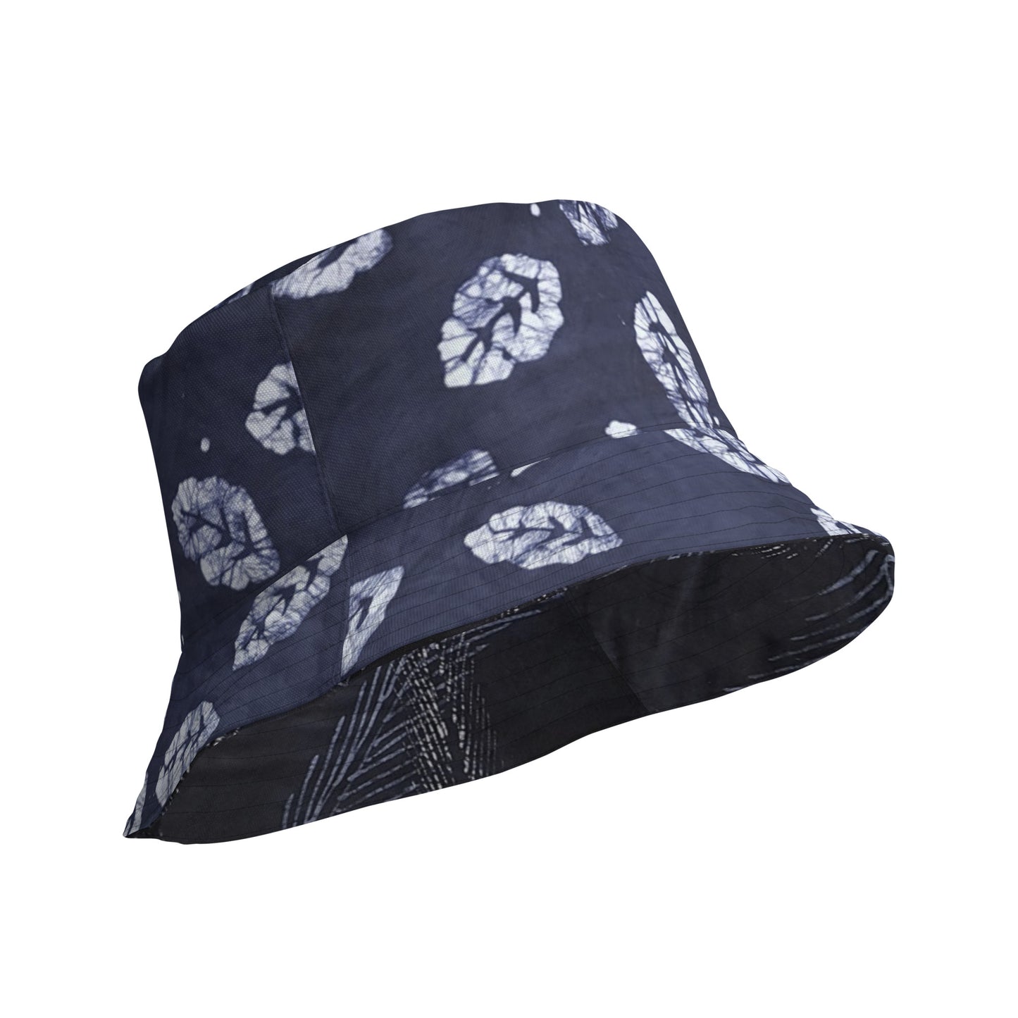 Indigo Adire Leaf Reversible Bucket Hat