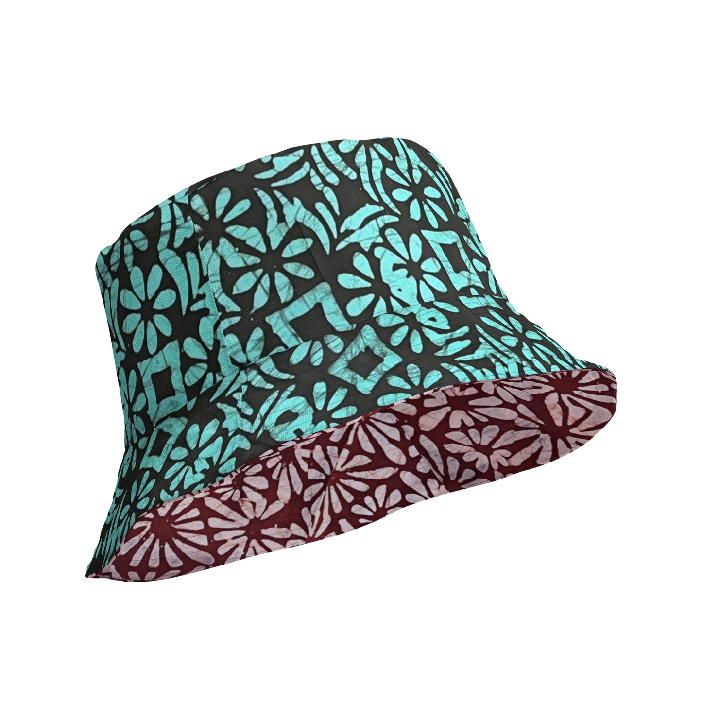 Red Green Abstract Adire Reversible Bucket Hat